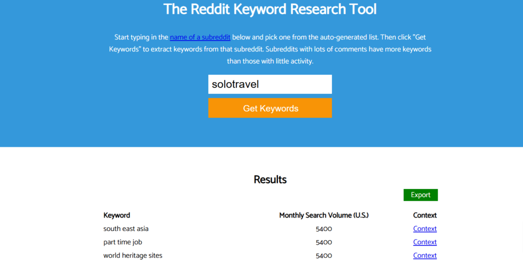 Reddit Keyword Research Tool